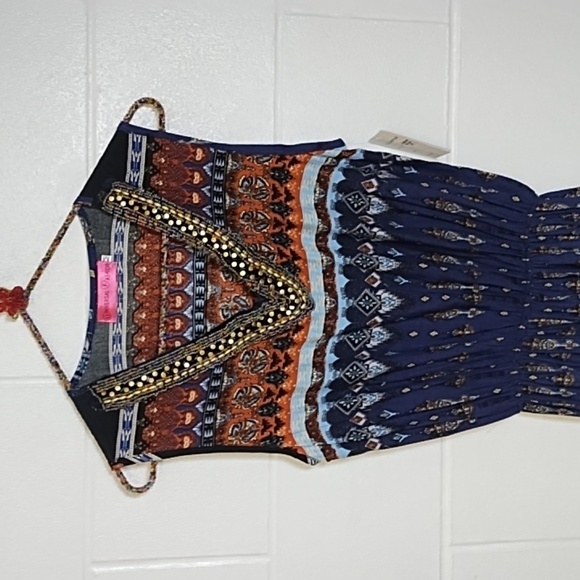 Bohemian Maxi Dress with Beaded V-Neckline Elastic Blouson Shirt Waist NWT - Picture 11 of 16